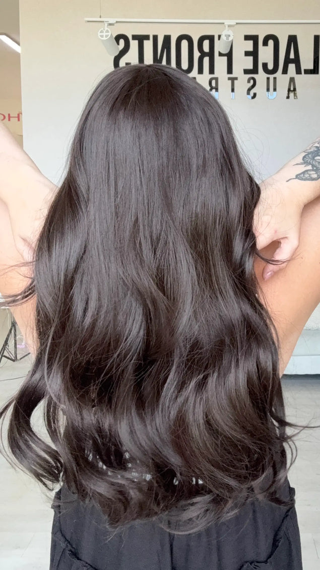 long dark brown wavy hair, heat safe synthetic hair wig for beginners, australia.