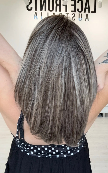 ash grey petite size synthetic wig for hairloss, australia.