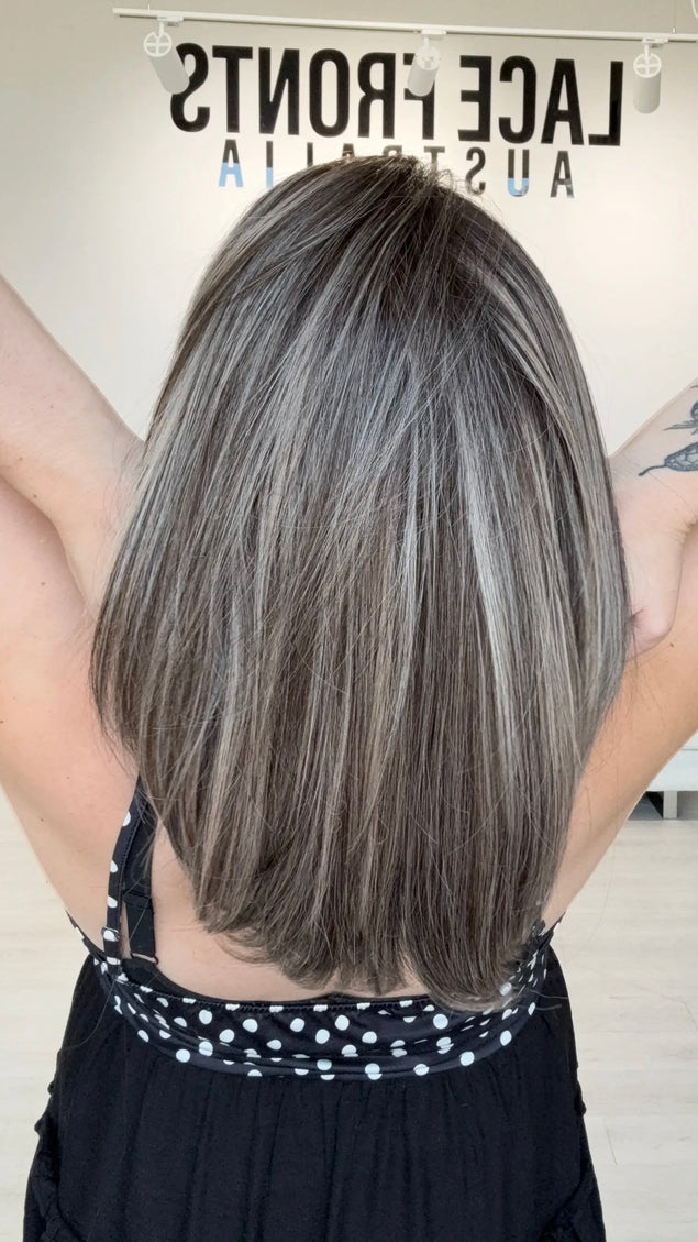 ash grey petite size synthetic wig for hairloss, australia.