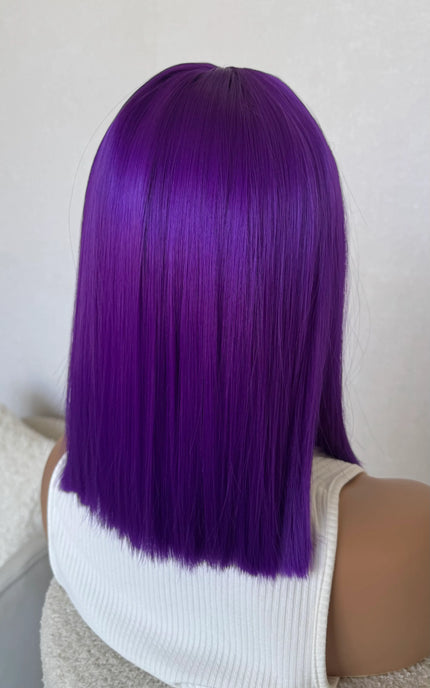 blunt cut purple synthetic wig, australia wigs.