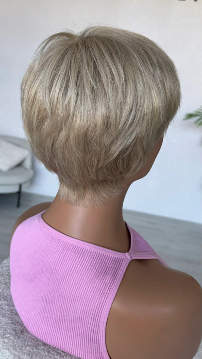 sale pixie wig white ash blonde hair.