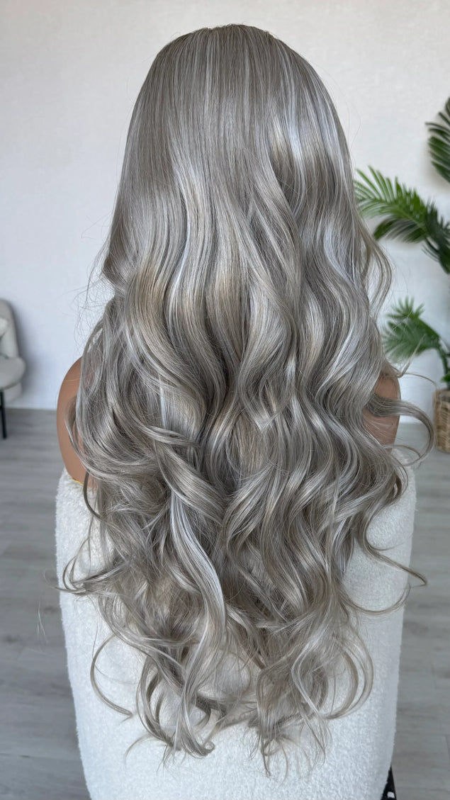 long lacefront wavy from back view showing colour and length.