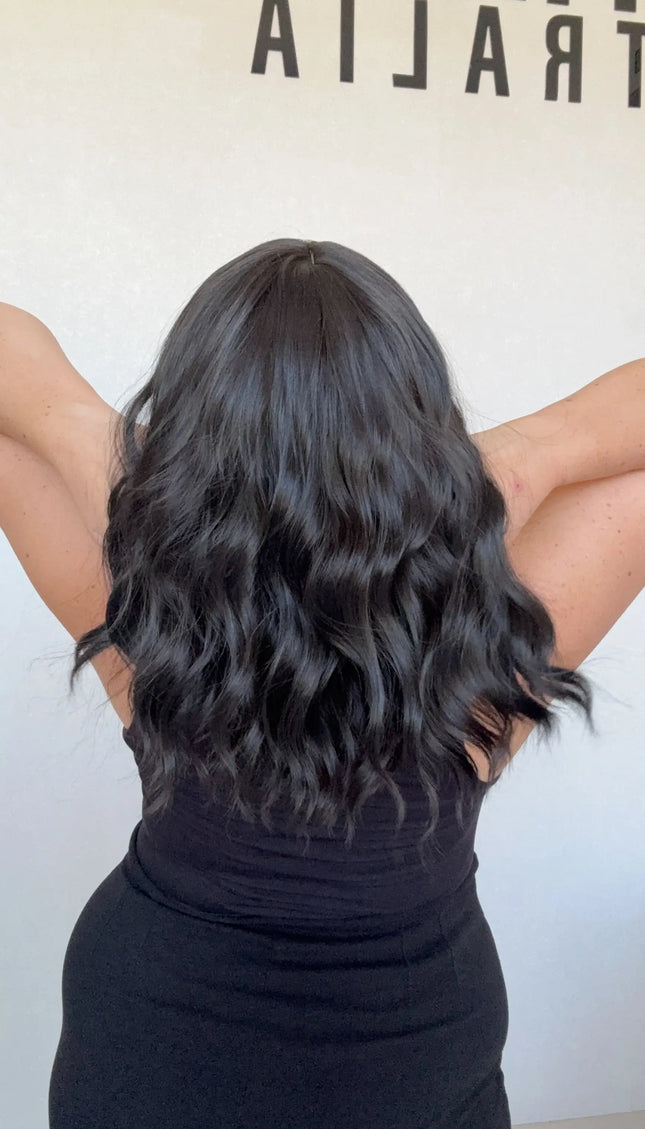 black wavy hair synthetic heat safe glueless wig australia.