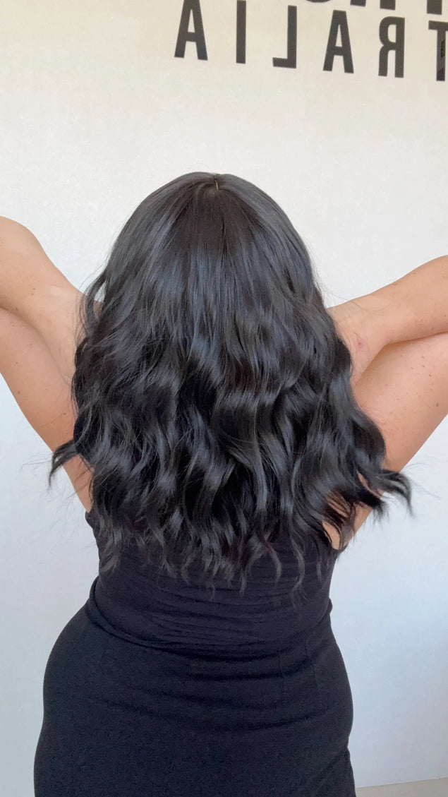 black wavy hair synthetic heat safe glueless topper australia.