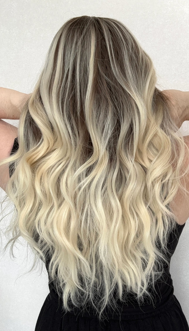dimensional ash blonde and platinum, wavy synthetic wig australia.