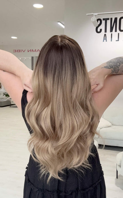 glueless ombre fringe synthetic wig, gold coast australia, natural synthetic wigs, ready to wear.