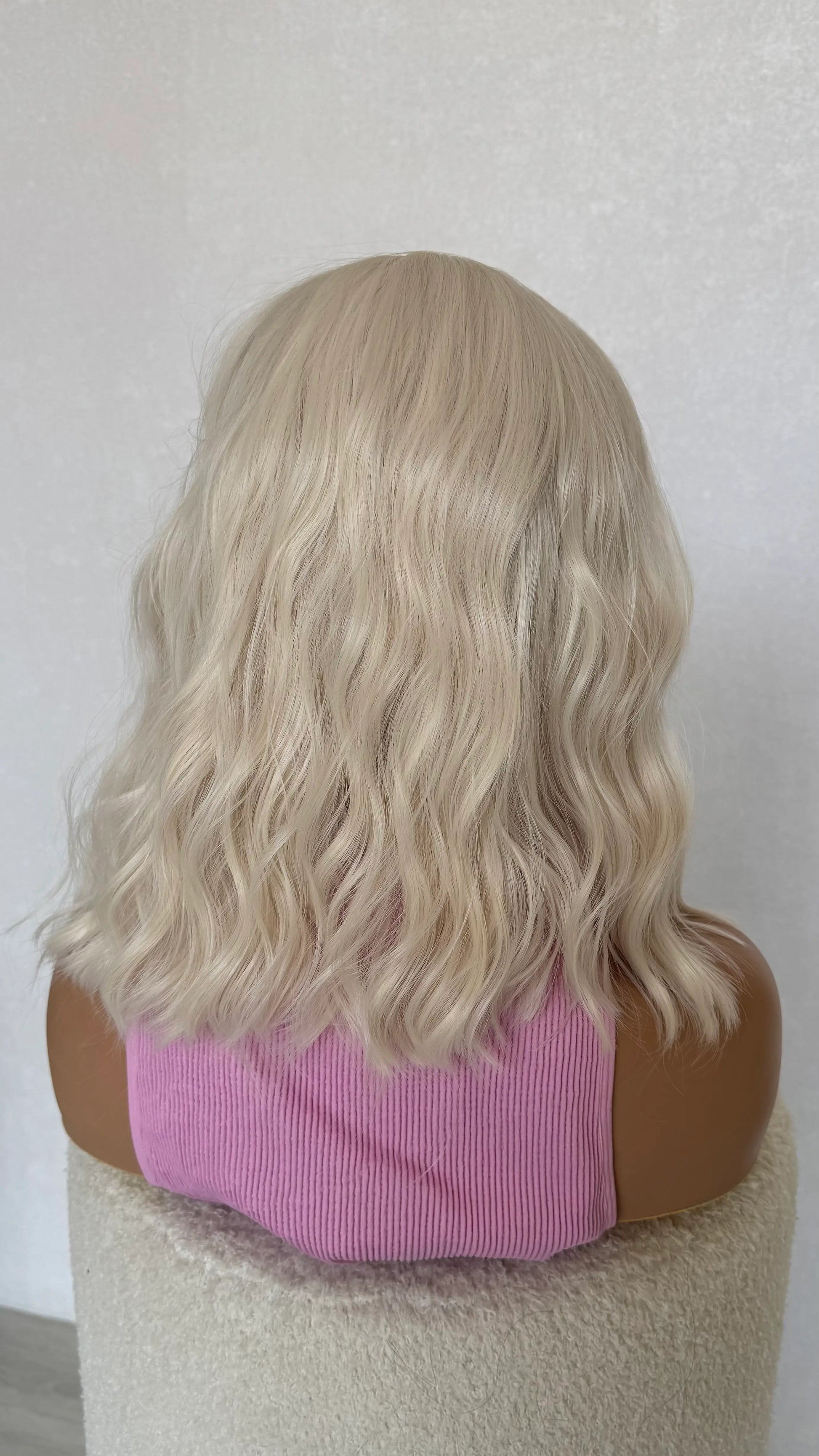 back view wavy white hair lacefront wig australia.