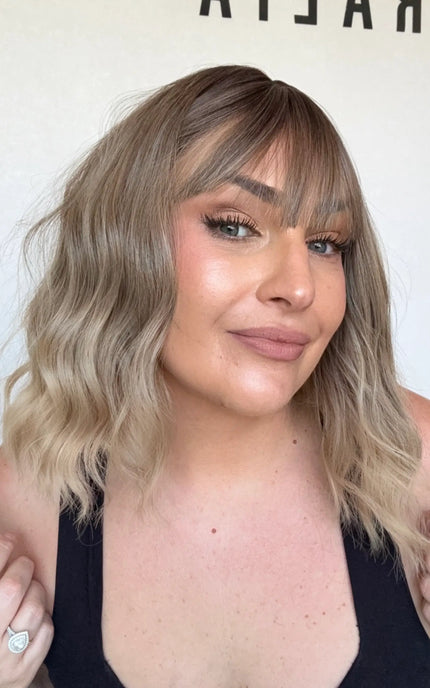 middle part with fringe, wavy hair ombre wig, heat safe synthetic hair.