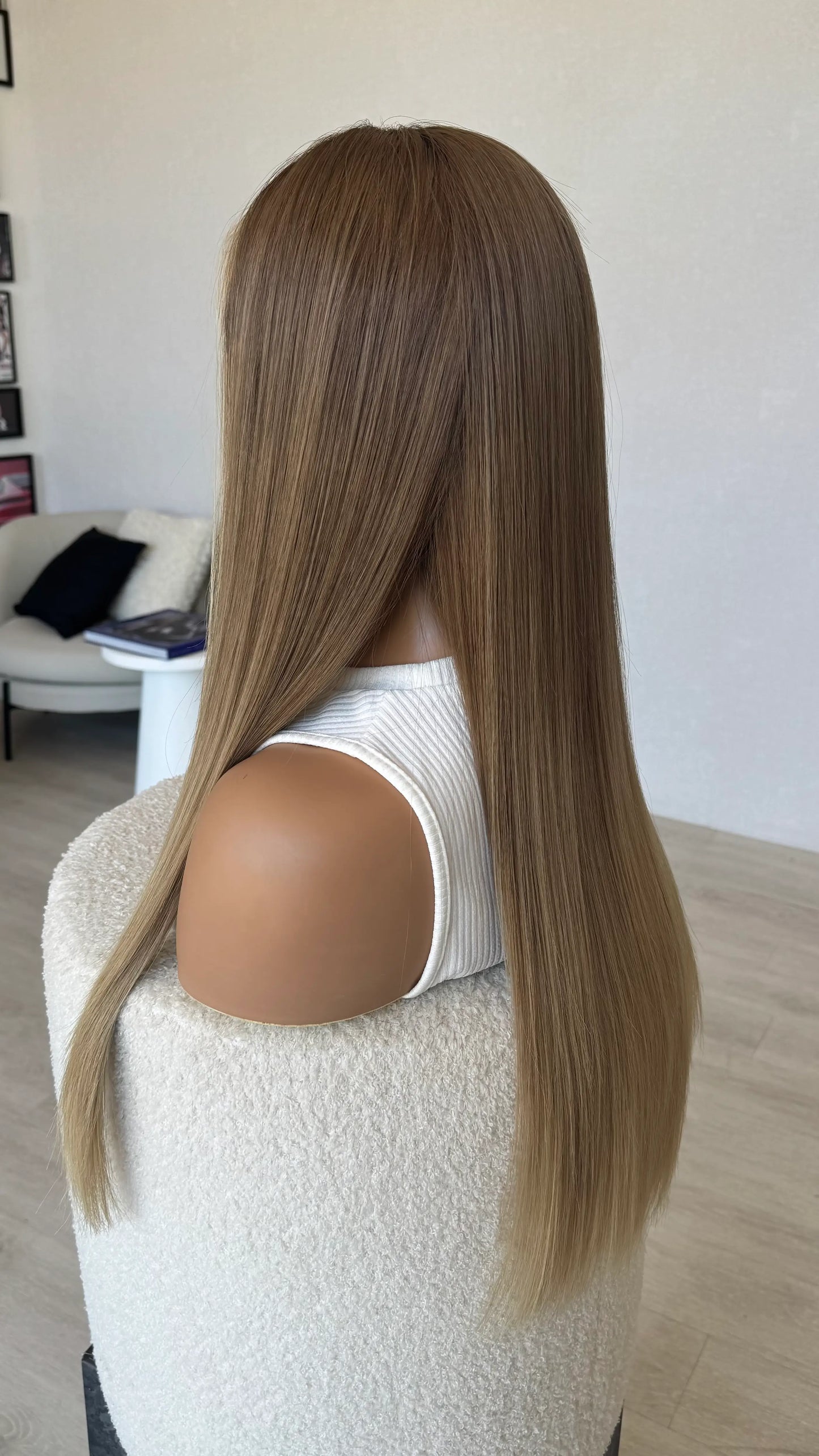 26 inch straight hair wig from back, biscuit colour human hair, medical lace front wigs.