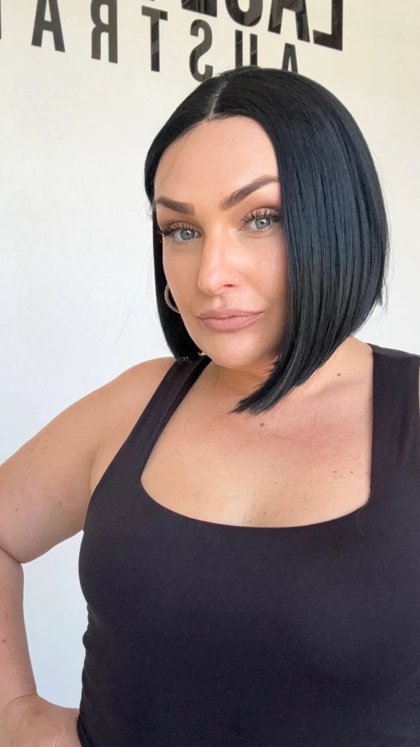 black bob middle part heat safe wig.