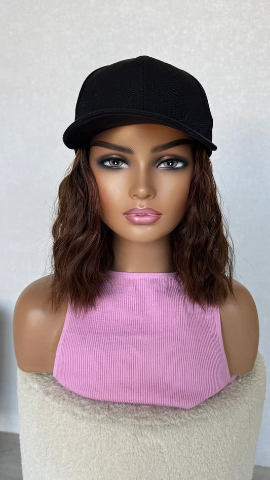 hat wig glueless synthetic australia wavy brown hair 