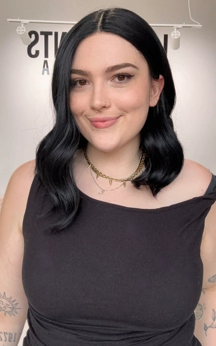 ready to wear, wavy black hair, middle part. gold coast australia natural synthetic wigs
