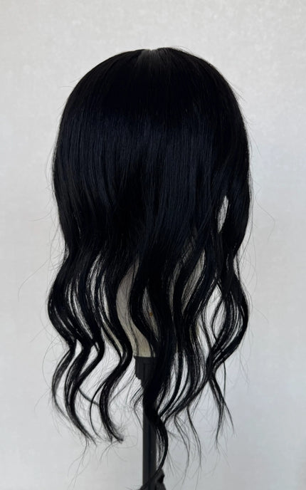 feathered ends to blend with bio hair, 20 inch black human hair topper australia.