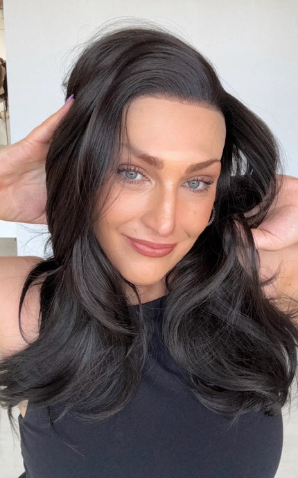 black layered hair natural looking lace front glueless wig, easy for everyday wear.