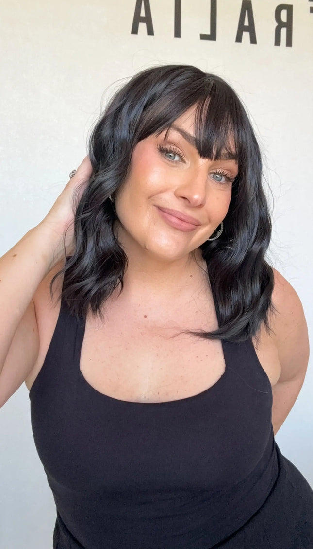 middle part black hair wavy synthetic wig heat safe and glueless wig australia.