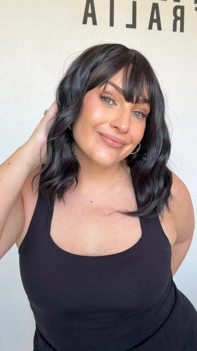 middle part black hair wavy synthetic topper heat safe and glueless topper australia.