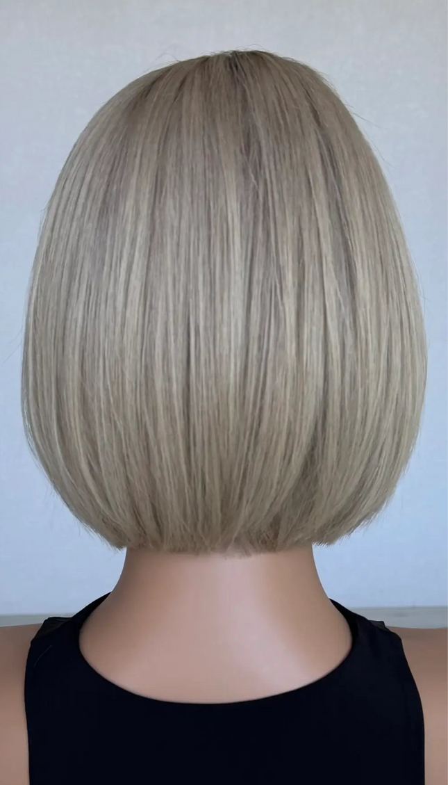 medical lace front wog in blonde bob length for hairloss, alopecia and chemotherapy.