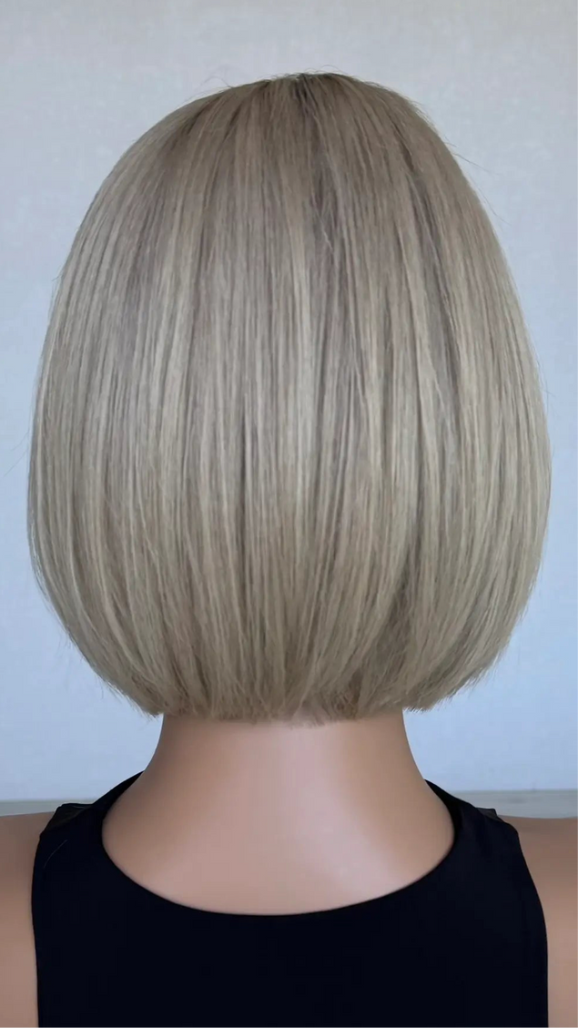 medical lace front wog in blonde bob length for hairloss, alopecia and chemotherapy.