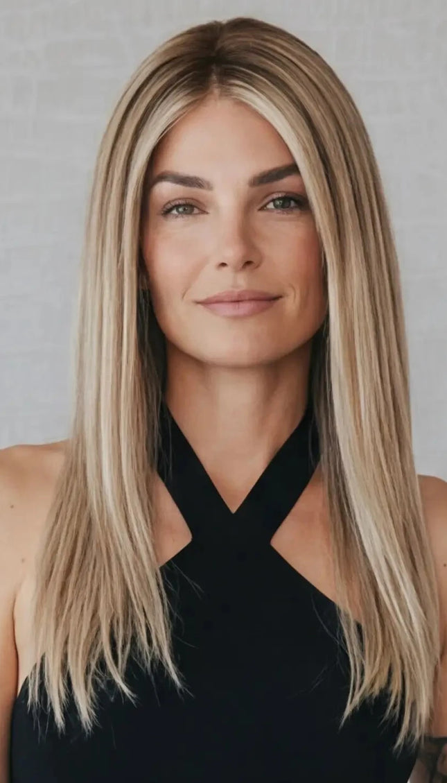 natural looking lace front blonde human hair wig.