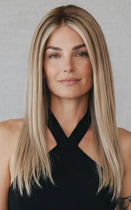 natural looking lace front blonde human hair wig.