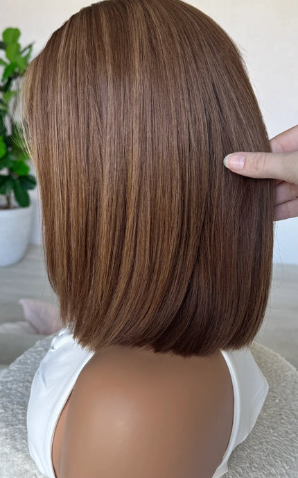 medical grade lace front brunette human hair bob wig for hairloss in australia.