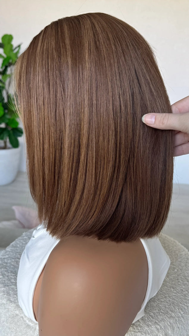 medical grade lace front brunette human hair bob wig for hairloss in australia.