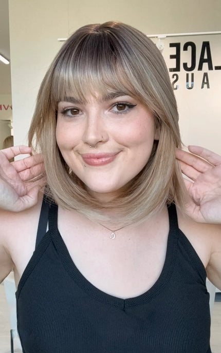 glueless blonde bob synthetic wig for women with hairloss and alopecia.
