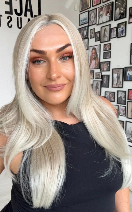 layered blonde hair with face framing highlights , heat safe synthetic hair wig, gold coast, australia.