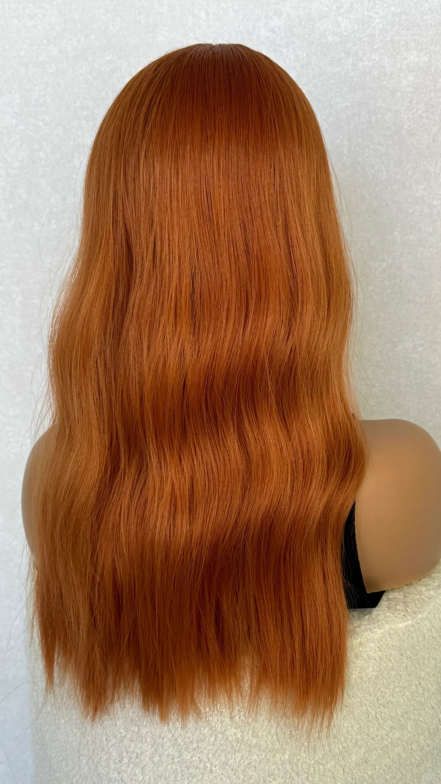 glueless heat safe synthetic wigs australia, wavy copper hair wig from back view.