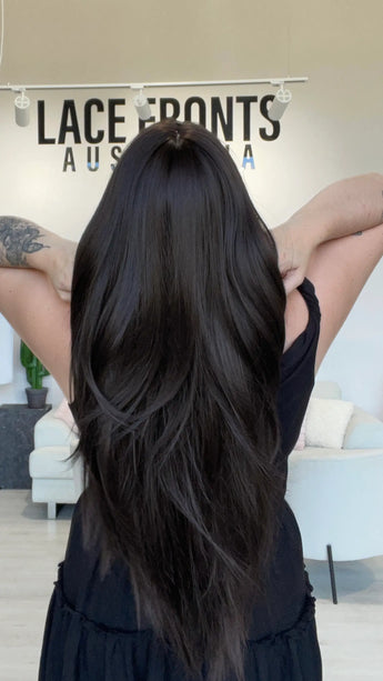 long layered dark brown synthetic wig for beginners.
