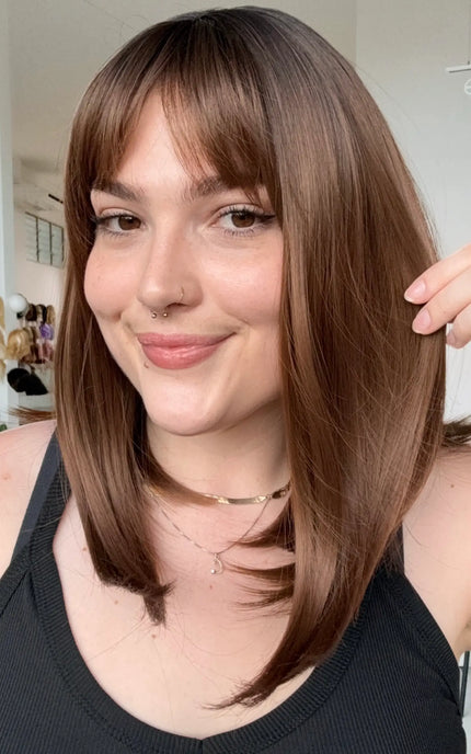 straight hair brunette ombre, natural looking glueless wig.