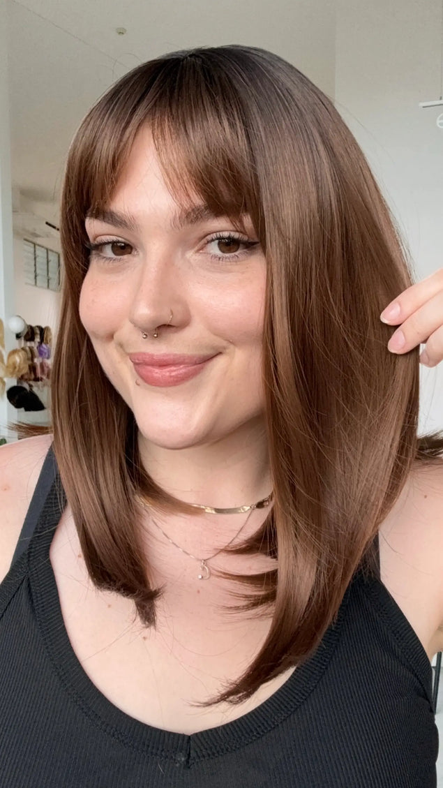 straight hair brunette ombre, natural looking glueless wig.