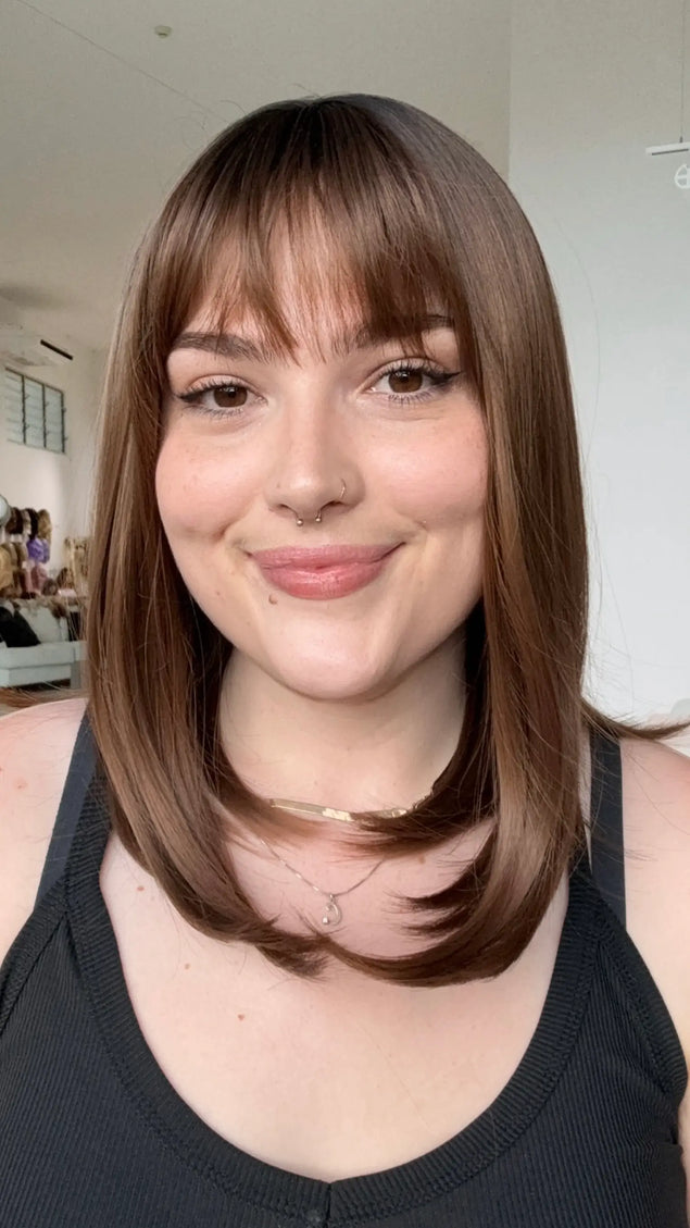 natural looking brunette ombre long bob synthetic wig.