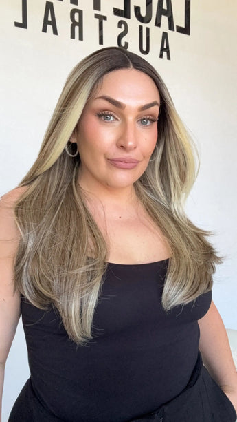 t-part synhthetic long layer hair, dark root wig. highlights, gold coast australia.