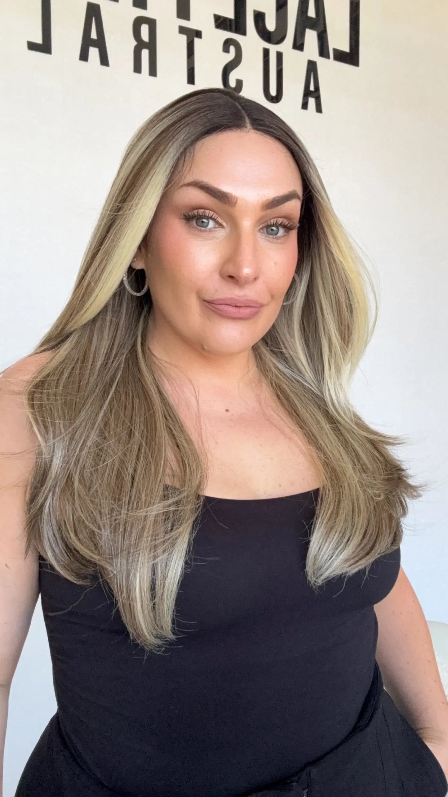 t-part synhthetic long layer hair, dark root wig. highlights, gold coast australia.