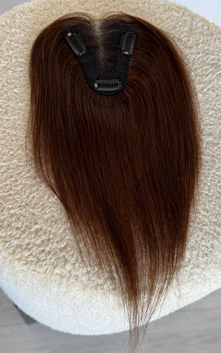 monofillament base topper, human hair chestnut brunette