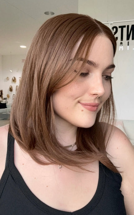 natural looking chesnut brunette synthetic wig for hairloss and alopecia.