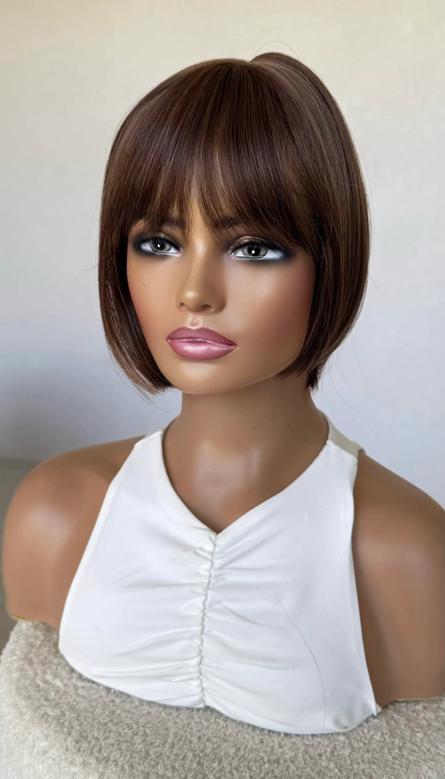 chestnut brunette fringe topper
