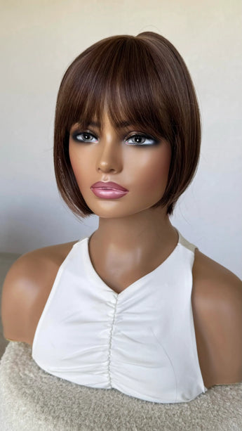 chestnut brunette fringe topper