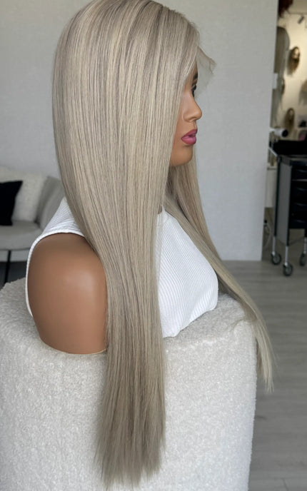 26 inch platinum blonde human hair lacefront wig australia.