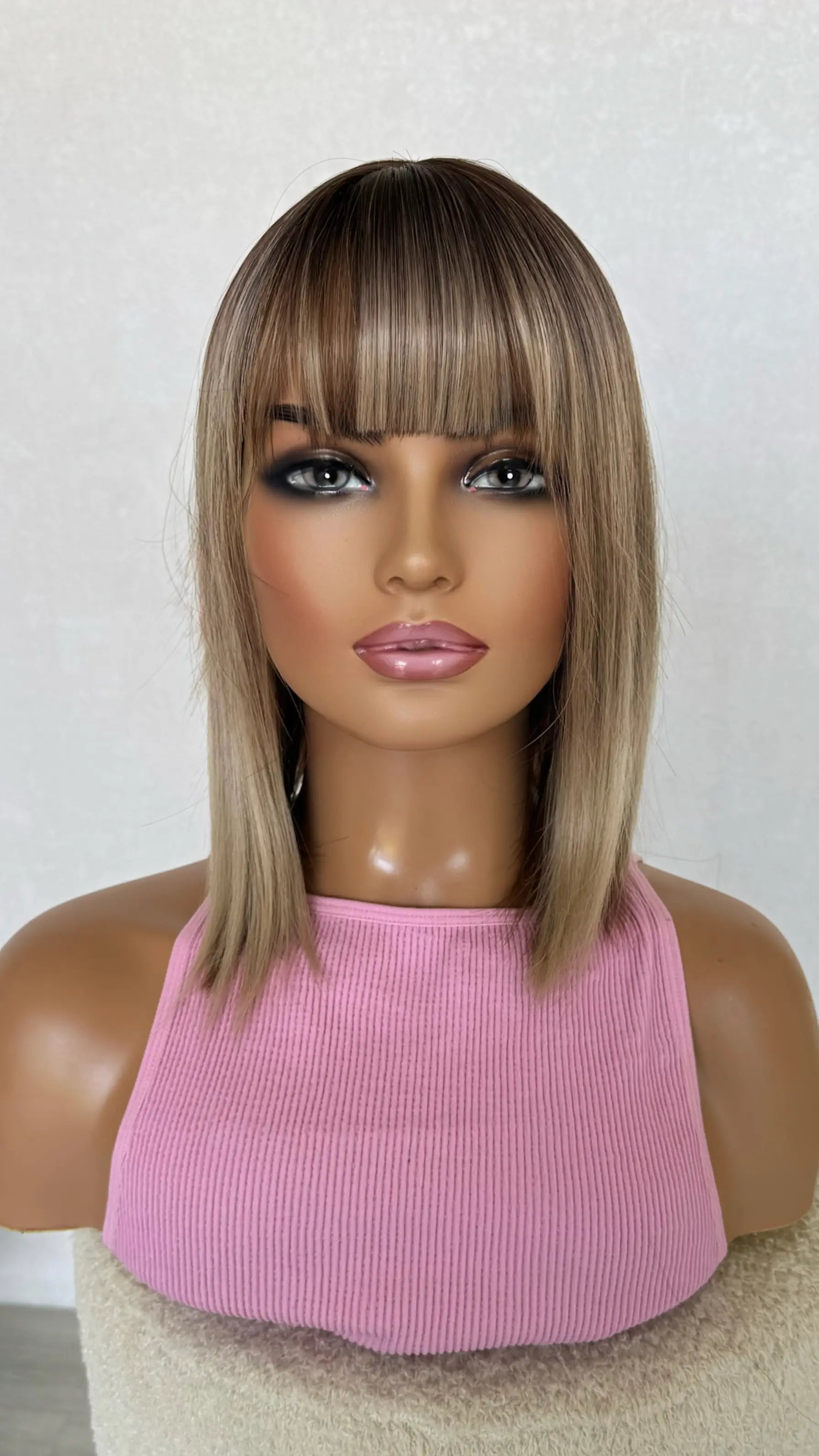 dark blonde ombre fringe wig 