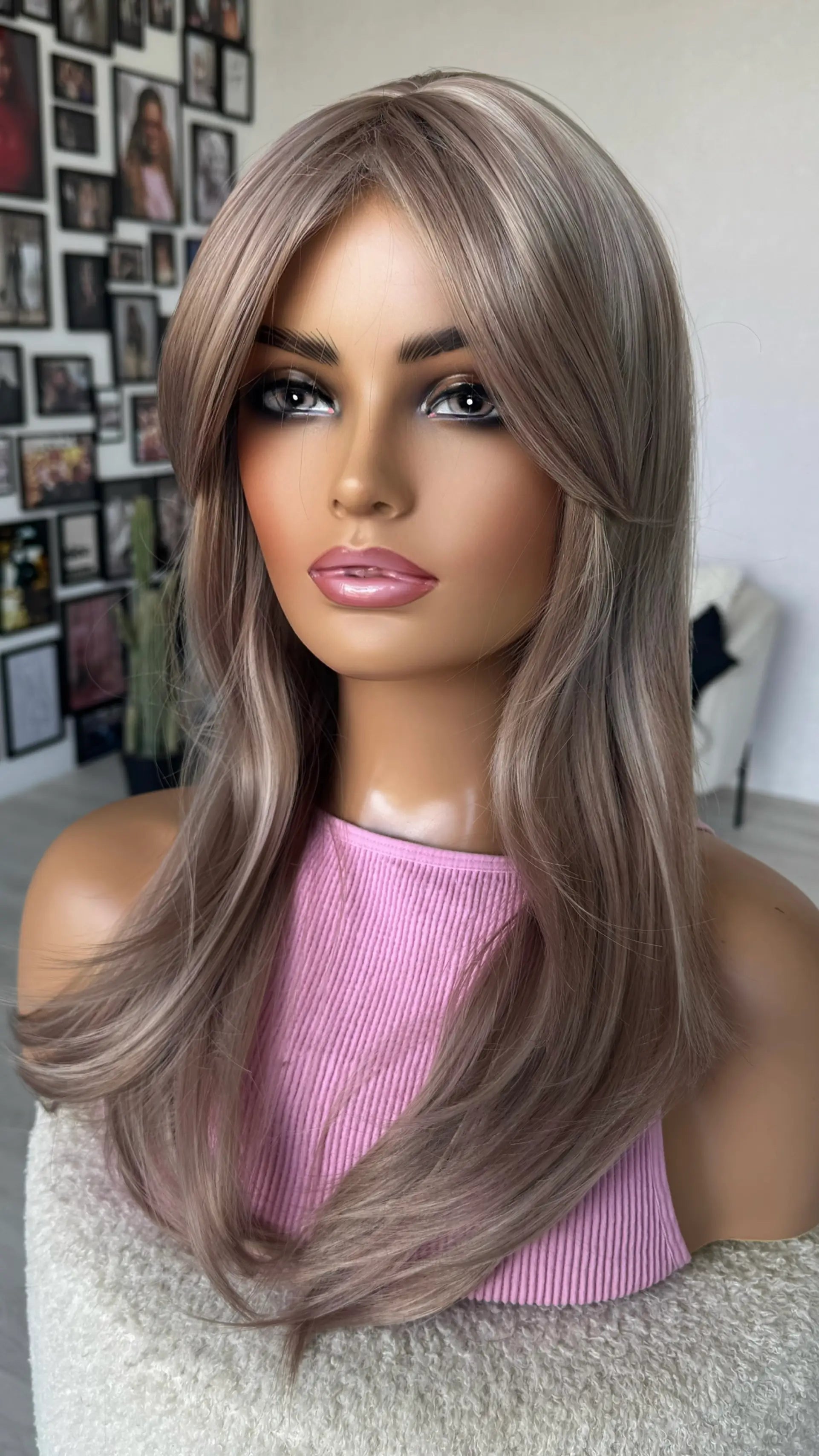 curtain bang fringe wig soft lilac colour