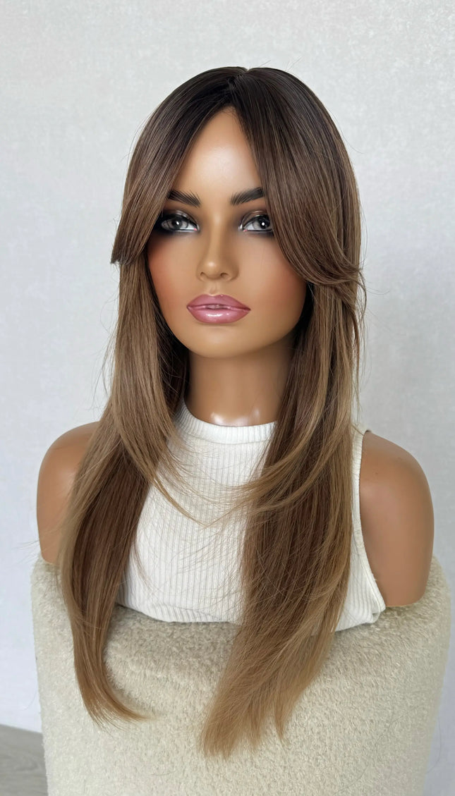 middle part, layered ombre coloured wig, heat safe synthetic hair australia.