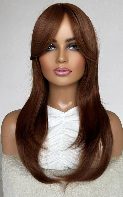 copper colour synthetic topper with middle part and layers