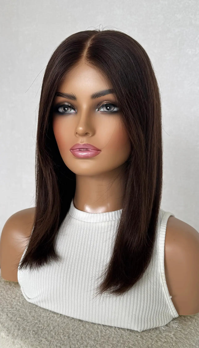 dark natural brunette wig for hairloss in australia with a glueless cap for easy daily wear.