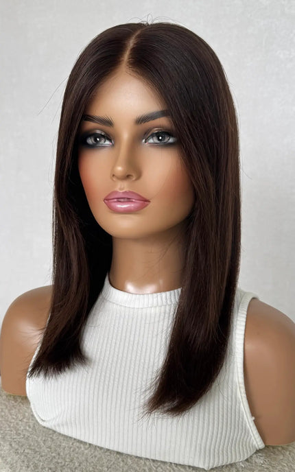 dark natural brunette wig for hairloss in australia with a glueless cap for easy daily wear.
