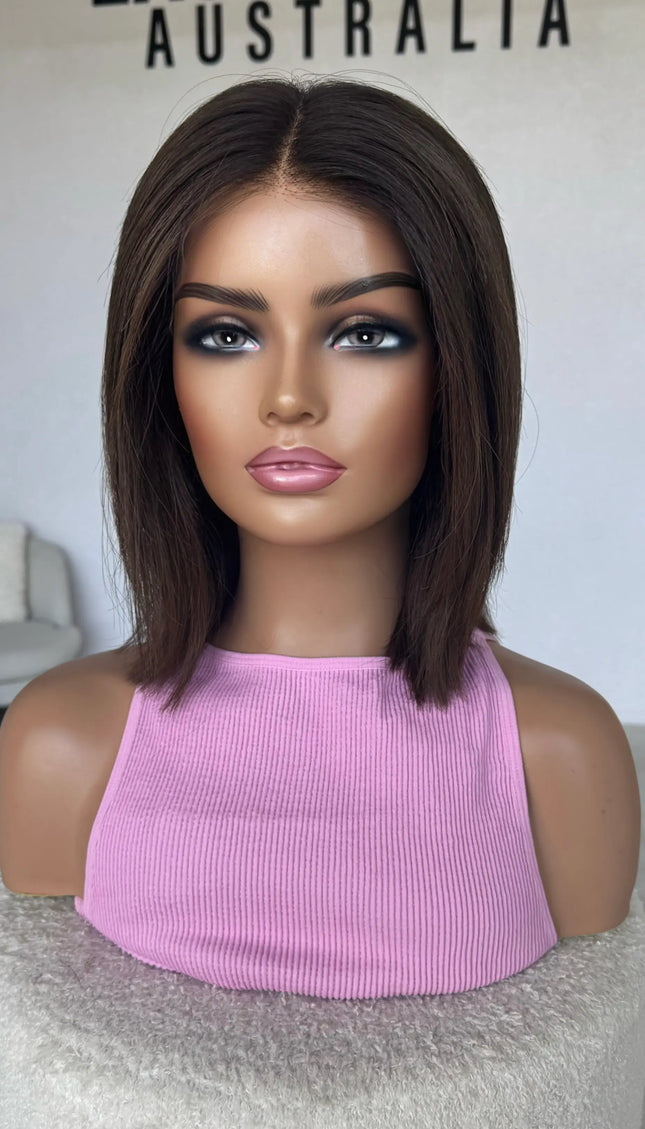 14 inch dark brunette lacefront wig, middle part for hairloss, alopecia.