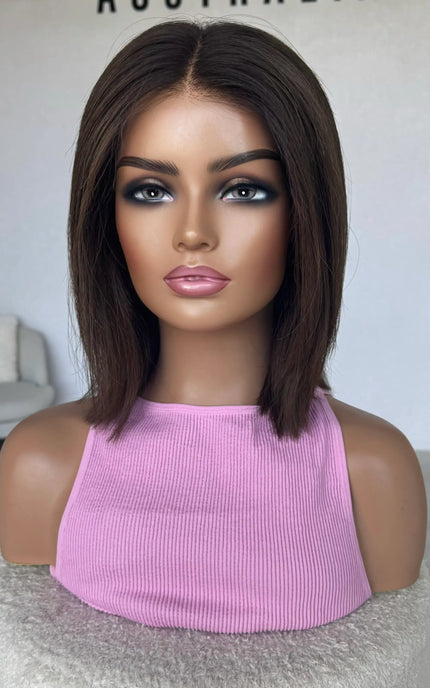 14 inch dark brunette lacefront wig, middle part for hairloss, alopecia.