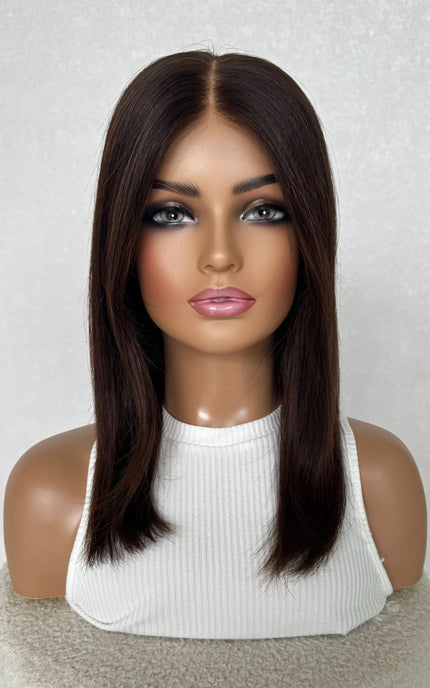 dark brunette human hair wig for medical hairloss, alopecia and chemotherapy in australia.