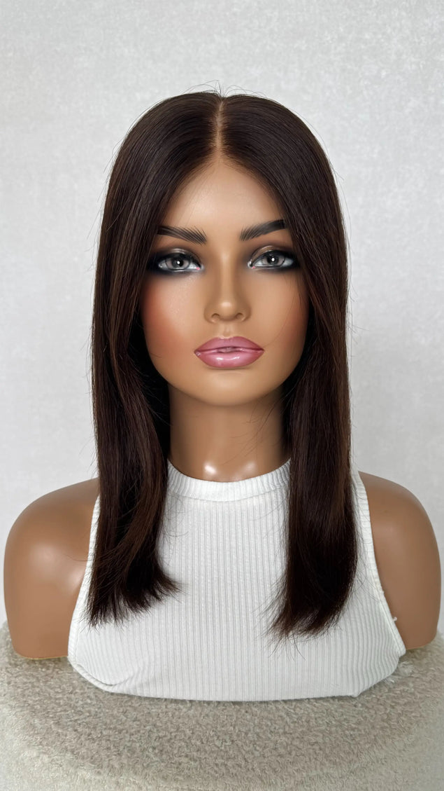 dark brunette human hair wig for medical hairloss, alopecia and chemotherapy in australia.